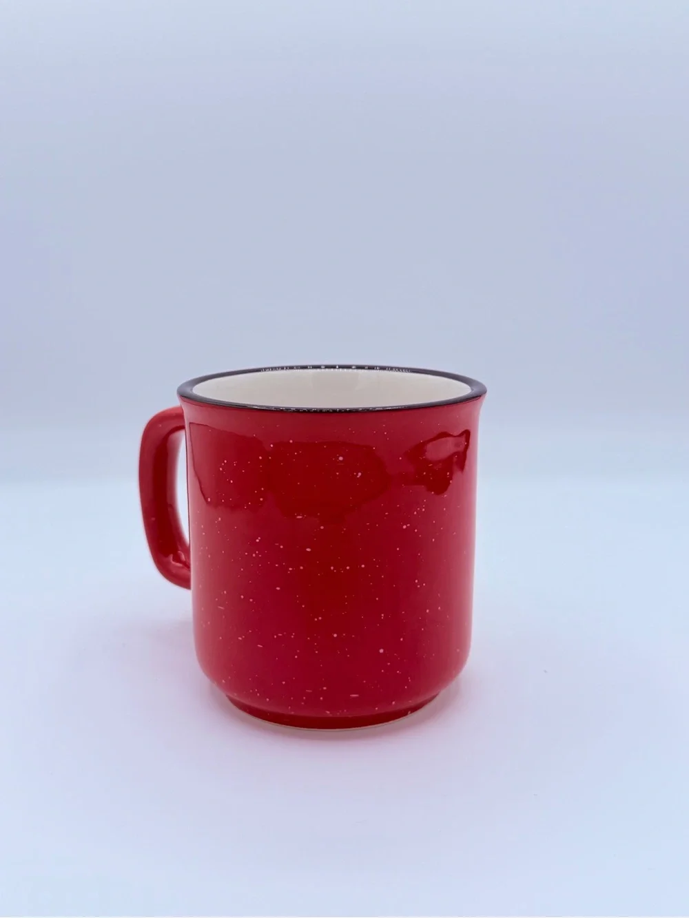 Tis The Season Red Speckled Ceramic Christmas Coffee Mug Black Rim 16 oz